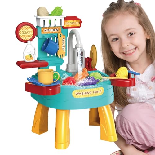 Kids Sink Toy, Electric Dishwasher Playset, Multi-Functional Kitchen Play Toy, Tableware & Water System (Interactive & Realistic), for Children's Day Thanksgiving Easter von Generisch