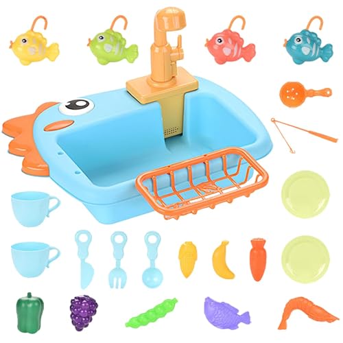 Kids Sink with Running Water, Dinosaur Pretend Kitchen Sink, Automatic Water Cycle Toy, Children's Dishwasher Playset, Kitchen Sink Toy for Kids, Pretend Play Sink with Water, Fruit Fishing Game von Generisch