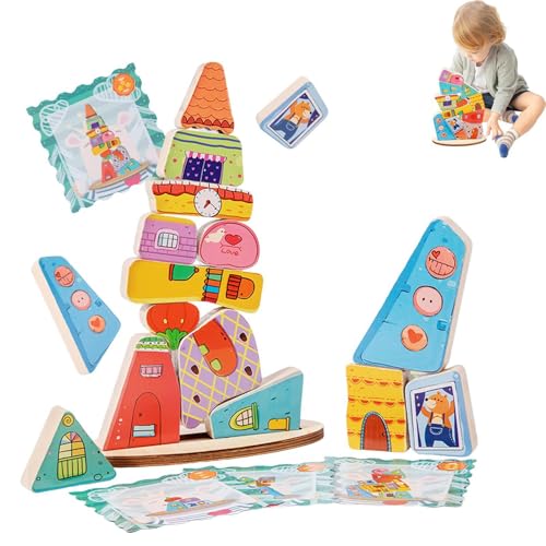 Kids Stacking Building Blocks Educational Wooden Building Blocks Boys Wooden Building Blocks Balance Building Game For Kids Parent-Child Interactive Games Kids Balance Block Game Wooden Stacking Block von Generisch