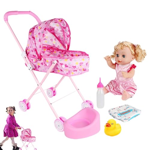 Kids Stroller For Dolls - Pretend Play Doll Play Set | Realistic And Compact Kids Doll Accessories With Stroller | Stroller For Dolls | Kids Doll Stroller Pretend Play Set | Realistic And Compact Kids von Generisch