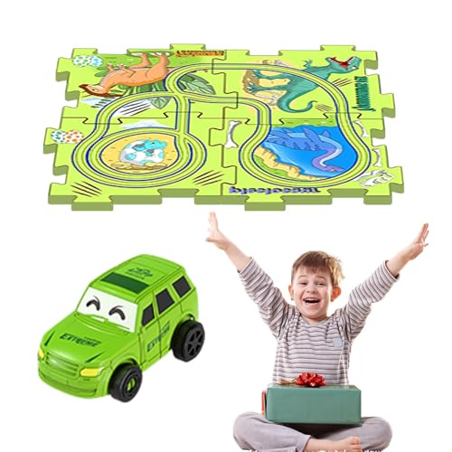 Kinder-Autobahn-Set, Auto-Puzzlebahn - Puzzle Rail Car Toys Lernspiele - Bauspielzeug Dinosaurier-Thema, Auto-Spielset, Puzzle-Strecke, Lernspielzeug, Auto-Strecke von Generisch