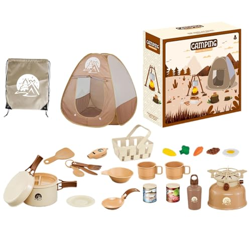 Kinder-Camping-Spielzeug-Set, Kinderspiel-Camping-Set,Campingzelt, Lagerausrüstung, Werkzeuge, Küchenspielzeug, Lagerfeuerspielzeug | Sichere, gefälschte Picknickutensilien, tragbare Aufbewahrung, Spi von Generisch