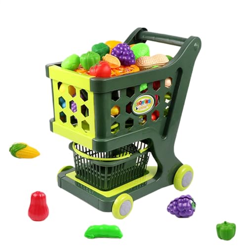 Kinder Einkaufswagen Spielset, Einkaufswagen Für Kinder Mit Obst Gemüse Spielzeug, Supermarkt Spielset, Einkaufswagen Trolley Rollenspielset Für Kinder Junge Mädchen Ab 3 + Jahre, Kaufladen Zubehör von Generisch