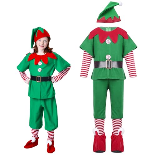 Kinder Elfenkostüm, 115-120 cm Höhe, Elfenkostüm, Weihnachtselfen-Kostüm für Jungen und Mädchen, Urlaubsparty-Outfit, Weihnachtsmann kleiner Helfer Weihnachtskostüm von Generisch