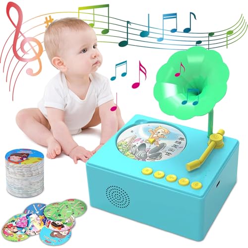 Kinder Grammophon mit 96 Karten, Kinder Phonograph Geschichte Musik Spieler Geschenk Jungen Mädchen, Kleinkind Spielzeug frühe Kindheit Bildung Geschenk Geburtstag 3-6 Jahre alt (Blau) von Generisch