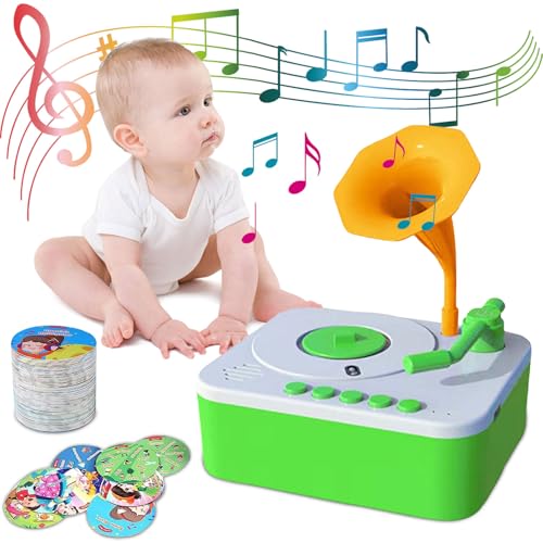 Kinder Grammophon mit 96 Karten, Kinder Phonograph Geschichte Musik Spieler Geschenk Jungen Mädchen, Kleinkind Spielzeug frühe Kindheit Bildung Geschenk Geburtstag 3-6 Jahre alt (Grün) von Generisch