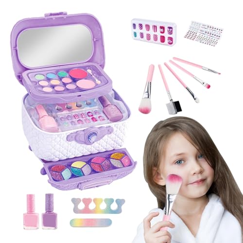 Kinder-Make-up-Set,Kinder-Make-up-Set | Make-up-Set für kleine Mädchen, waschbar - Faltbarer Schönheitskoffer. Spielen Sie echtes Make-up-Spielzeug, Prinzessinnen-Puppen-Anziehspiel für Kinder, Teenag von Generisch