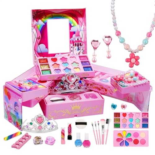 Kinder-Make-up-Spielzeug-Set, echtes Make-up-Starter-Set für Kinder | Kleine Mädchen Rollenspiel-Spielzeug-Make-up-Starter-Set | Kinder-Make-up-Sets für Mädchen, echte Make-up-Sets für Weihnachten, Ge von Generisch