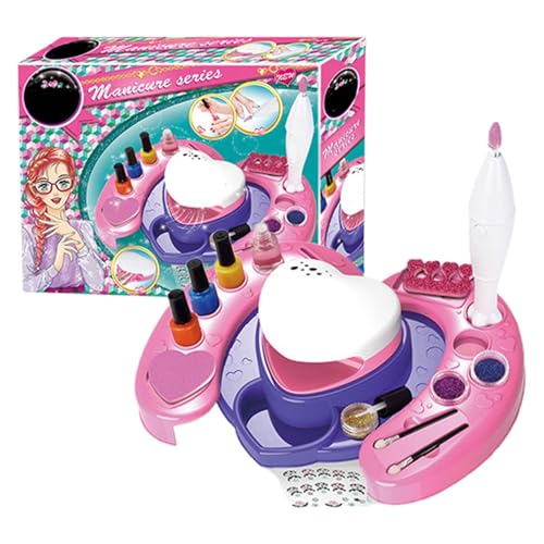 Kinder Nagellack Set für Mädchen, Waschbares Mädchen Maniküre-Set, Prinzessin Mädchen Spielhaus Spielzeugset, All-in-1 Organizer Nagelmaschine, Schönheitsspielzeug mit Nageltrockner, Spaß und Sicher von Generisch