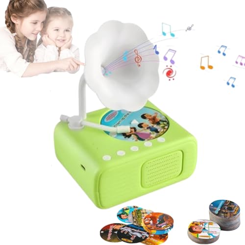 Kinder-Phonograph mit 96 Karten, Grammophon für Kinder, interaktives Musikgeschichte-Grammophon für Kinder, Kinder-Telefonograph, Musikspieler, Geschenk, Jungen, Mädchen (blau) (grün) von Generisch