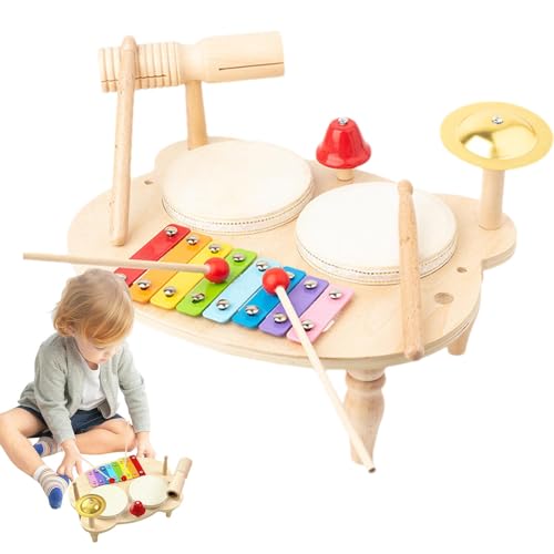 Kinder-Schlagzeug-Set, kleines Schlagzeug-Set | Holzinstrumente Spielen Trommel,Lustiges Musik-Schlagzeug-Set, pädagogisches Xylophon-Schlagzeug-Set, Alles in einem für 1–3-Jährige, frühes Lernen und von Generisch