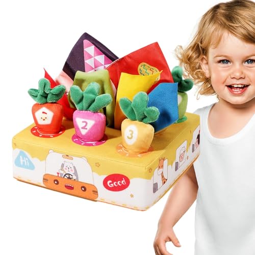 Kinder-Taschentuchbox-Spielzeug,Kinder-Taschentuchbox,Pull Carrot Tissue Box Flanell Sensorisches Spielzeug | Motorik-Lernspielzeug, weiches Lernspielzeug mit Knisterpapier für Kleinkinder von Generisch