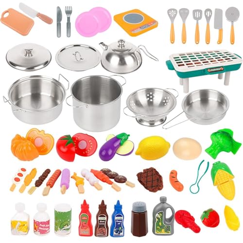 Kinderküchenspielzeugzubehör,Utensilien Kochgeschirrspielzeug,53-teiliges Dessert-Spielset für die Kinderküche - Spielküchenzubehör Kleinkind-Kochset Rollenspieltöpfe und -pfannen Lernküchenwerkzeuge von Generisch