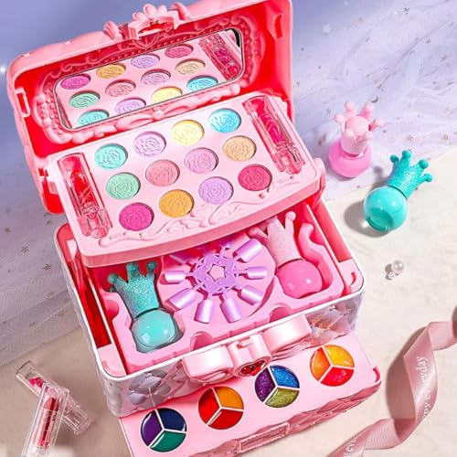 Kinderschminke Set Mädchen Pretend Kinderschminke Set für Mädchen Schminkkoffer Mädchen Makeup Set Fälschung Tasche für Kinder Rolle Spielen Kosmetiktasche Spielzeug Geschenke Geburtstag Weihnachten von Generisch