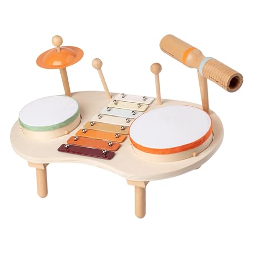 Kindertrommel-Set, Musikspielzeug aus Holz - Kinderinstrumente Trommel-Musikset Spielzeug,Sensorisches Lernspielzeug für Kleinkinder aus Holz für Mädchen im Alter von 1–3 Jahren von Generisch