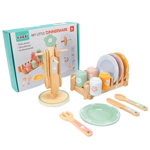 Kitchen Toy, Wooden Playset, Realistic Cooking Set, Includes Accessories Educational Encourages Creativity Sturdy Enhances Motor Skills for Kids, 10.63x2.36x7.68 Inches von Generisch