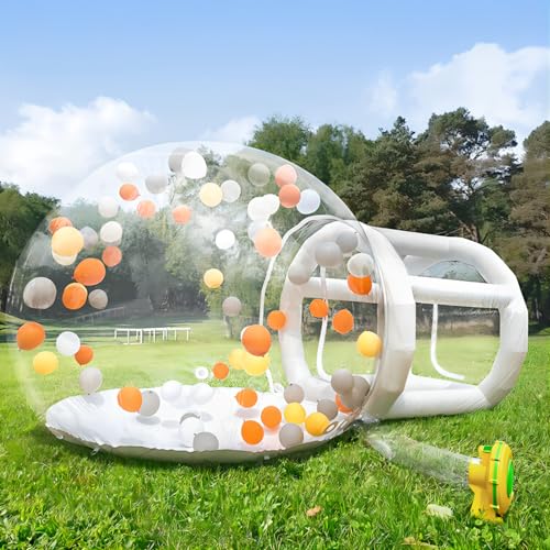 Klares Blasen-Zelthaus mit Gebläse, 2,4 m Durchmesser, transparentes PVC-Gartenzelt, kommerzielle Plane, 1,8 m Tunnel, klarer Kuppelballon von Generisch