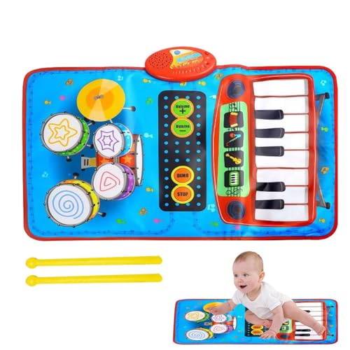 Klaviermatte für Kinder, Klavierspielmatte - Entwicklungs-Bodenmatte für elektronisches Klavier mit 2 Trommelstöcken | Spielmatte für die frühe Entwicklung für Kindertag, Weihnachten, Erntedankfest, G von Generisch