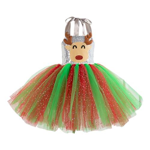 Kleid Weihnachten Mädchen, Rentier Kostüm Kinder Mädchen Tütü Tüllrock+rentier Haarreifen 2-Teiliges Karneval Weihnachten Reh Party Reindeer Costume Prinzessin Tutu Kleid Baby Weihnachtskostüm von Generisch