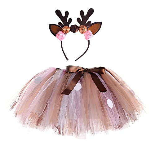 Kleid Weihnachten Mädchen, Rentier Kostüm Kinder Mädchen Tütü Tüllrock+rentier Haarreifen 2-Teiliges Prinzessin Karneval Reh Reindeer Costume Weihnachtskostüm Baby Weihnachten Tutu Kleid Party von Generisch