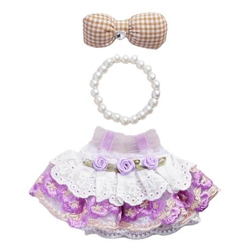 Kleidung für 17 cm große Puppen und Plüschtiere, süßes Kleid mit Kunstperlen-Halskette, Puppenkleid, ohne Schleife, Zubehör und Rock Kleidung für 17 cm große Puppen und Plüschtiere, süßes Kleid mit Kunstperlen-Halskette, Puppenkleid, ohne Schleife, Zubehör und Rock von Generisch