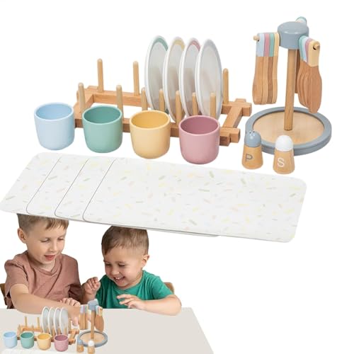 Kleines Küchen-Spielset | Spielküchen-Geschirr-Set | Lernspielzeug für Kinder | Spielküche aus Holz | Kompakte Spielküche | Kleinkind-Küchenset | Lernspielzeug für Kinder im Vorschulalter von Generisch