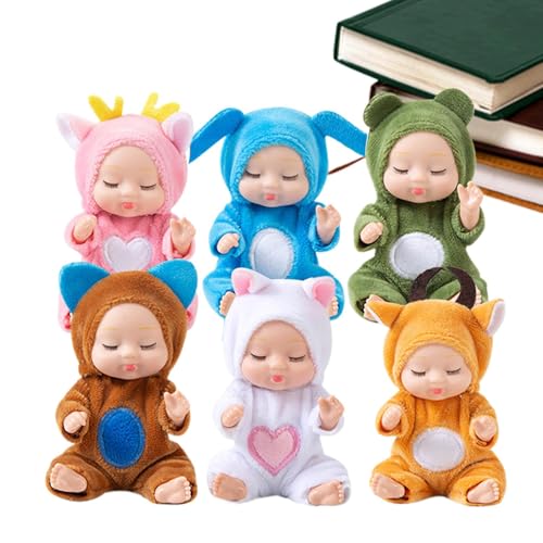 Kleines wiedergeborenes Puppenset, realistische Schlafpuppen,6X schlafende 3-Zoll-Reborn-Mädchenpuppe | Rollen Sie vor, als würden Sie Kleidung wechselnde Mädchenpuppen-Sammelfiguren für Wohnzimmer un von Generisch