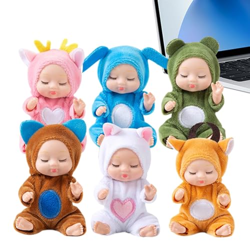 Kleines wiedergeborenes Puppenset, realistische Schlafpuppen | 6X süße 3-Zoll-Spielzeug-Rebirth-Schlafpuppen,Sammelfiguren, Rollenspiele, Mädchenpuppe mit weicher, bequemer Kleidung für Auto, Wohnzimm von Generisch