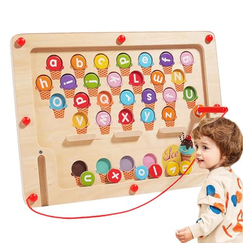 Kleinkind-Magnettafel, magnetisches Labyrinth-Spielzeug - Farbiges Zahlen-Alphabet-Zeichenbrett aus Holz,Aktivitäten zur Förderung der Feinmotorik im Vorschulalter, Reisezubehör für Kleinkinder, Zähle von Generisch