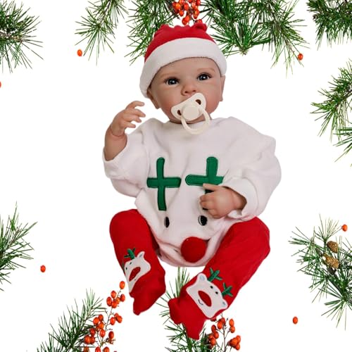 Reborn Puppe – 48 cm große Reborn-Babypuppen | Realistische Puppe für frühes Lernen | Weiches Gummi-Silikon-Polyester-Gewebe, echt aussehendes Puppenspielzeug | Weihnachtsthema-Puppe von Generisch