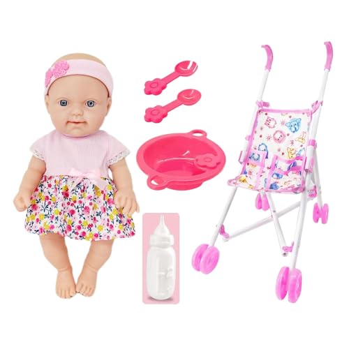 Kleinkindpuppe mit Kinderwagen,Puppe mit Kinderwagen-Set | Kinderpuppen-Kinderwagenspielzeug für Kleinkinder - 10-Zoll-Puppenspielset mit Kinderwagen-Puppenzubehör Rollenspielset für Kinder Mädchen ab von Generisch