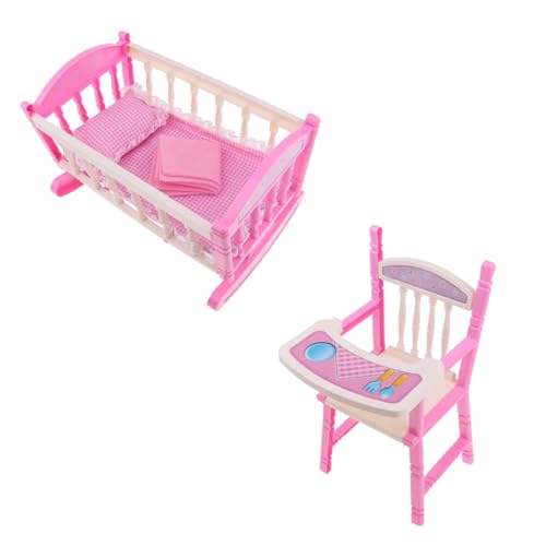 Kleinkindspielzeug Abnehmbares Hochstuhl- und Kinderbett-Set mit Matratzendecke und Kissen Lernuhren (Pink, One Size) von Generisch