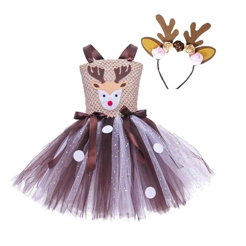 Können Schweine Fliegen, Rentier Kostüm Kinder Mädchen Tütü Tüllrock+rentier Haarreifen 2-Teiliges Karneval Weihnachten Kleid Reindeer Costume Tutu Prinzessin Reh Party Weihnachtskostüm Baby von Generisch