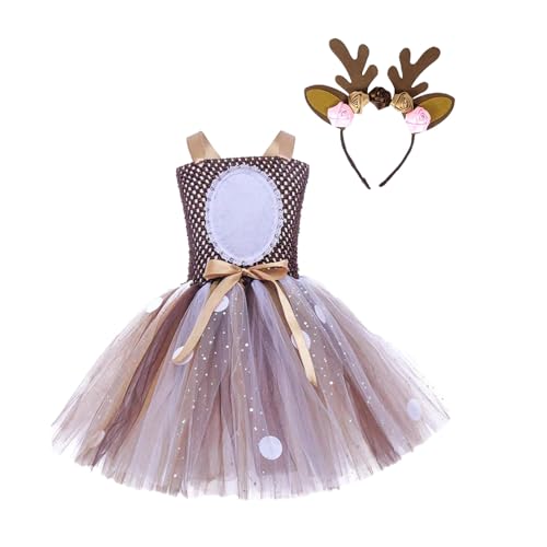 Können Schweine Fliegen, Rentier Kostüm Kinder Mädchen Tütü Tüllrock+rentier Haarreifen 2-Teiliges Prinzessin Karneval Kleid Weihnachten Reh Reindeer Costume Weihnachtskostüm Baby Tutu Party von Generisch