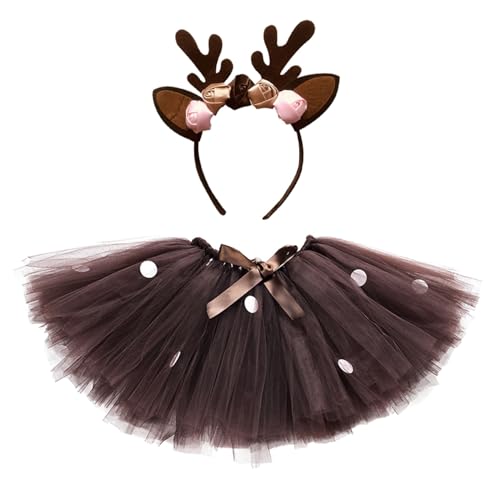 Können Schweine Fliegen, Rentier Kostüm Kinder Mädchen Tütü Tüllrock+rentier Haarreifen 2-Teiliges Weihnachten Karneval Reh Reindeer Costume Tutu Kleid Prinzessin Party Baby Weihnachtskostüm von Generisch