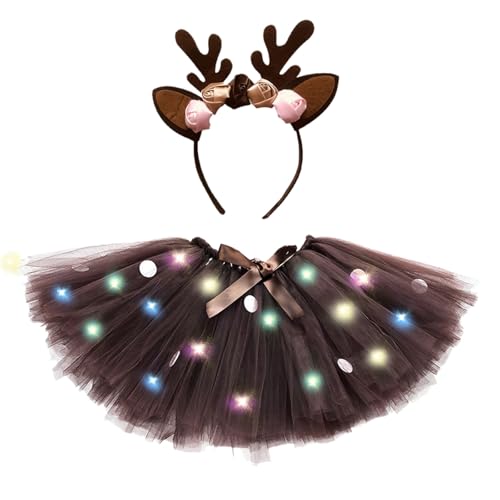 Kostüm Kinder, Rentier Kostüm Kinder Mädchen Tütü Tüllrock+rentier Haarreifen 2-Teiliges Prinzessin Weihnachten Reh Kleid Reindeer Costume Karneval Tutu Party Brauner Tüllrock Baby von Generisch