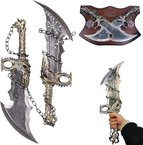 Kratos Chaos Blade of GOW, Metal, A Set of Two Bades of Chaos with Display Plaque, Kratos Metal Chainsword, 1:1 Replica of War Game Props for Cosplay Display and Gift von Generisch