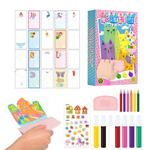 Kratzmalerei-Set, Punktfarben-Malpapier-Sets, Kinder-Kratzpapier, 20,5 x 12,9 x 2,6 cm, Farben, Kratzkunst-Malset für Kinder ab 6 Jahren, mit Postkarten von Generisch