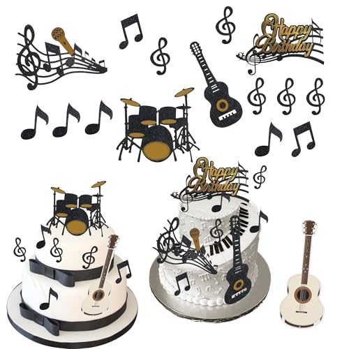 Kuchenaufsatz-Set "Happy Birthday", Musik-Thema, Cupcake-Topper, E-Gitarre, Cupcake-Dekoration von Generisch