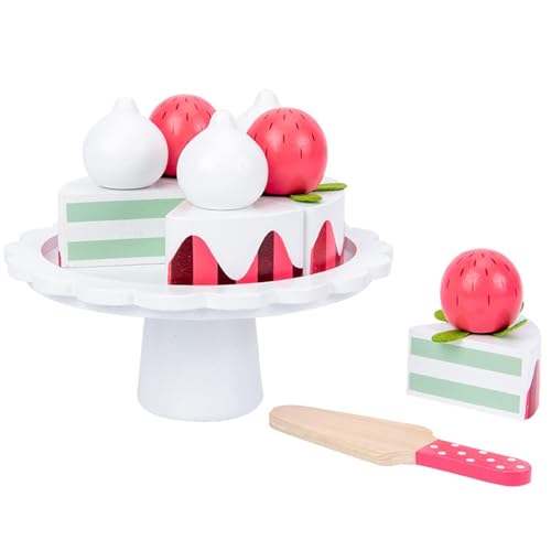 Kuchenspielzeug schneiden, Holzkuchen -Spielset,Realistische köstliche Erdbeercreme -Kuchen -Kit | Bäckerei Play Set Kinder Spielen Accessoires für die Heimschule von Generisch