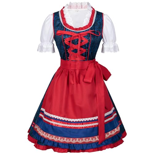 Kurzärmeliges Oktoberfest-Kostüm für Damen, Schnürung, Patchwork-Outfit, Party, gerüscht, deutsches Oktoberfest, schickes und elegantes leichtes Drindl-Kleid, deutsches Cosplay-Kostüm, traditionelle von Generisch