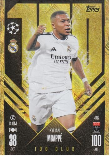 Kylian Mbappe Stürmer Madrid t 14.0M Topps 100 Club Fußball Sammelkarte 476 von Generisch