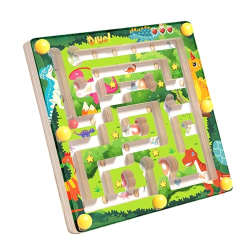 Labyrinth-Spielzeug, Farb-Dinosaurier, Farblabyrinth-Walking-Perlen, Holzperlenlabyrinth mit Dinosauriermuster für Kinder, Balancierendes Perlenbrettspielzeug für die Feinmotorik von und Mädchen von Generisch