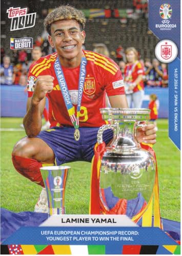 Lamine Yamal jüngster Spieler, der das EM Finale gewann 14.07. 2024 Spanien gegen England Topps Now Euro 2024 Fußball Sammelkarte von Generisch