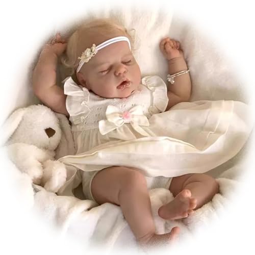 Lebensechte Reborn Baby Puppen Mädchen 22 Zoll Handgemachte Realistische Wiedergeborene Schlafend Newborn Baby Puppen Neugeborenes Baby mit weichem Vinylkörper Echte Puppen Spielzeug von Generisch