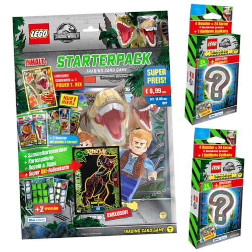 Lego Jurassic World 3 Karten - Sammelkarten Trading Cards (2023) - 1 Starter + 2 Blister Sammelkarten von Generisch