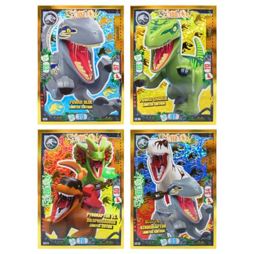 Lego Jurassic World Serie 3 Karten - Trading Cards - Sammelkarten - LE9 + LE10 + LE11 + LE12 Gold Karten von Generisch