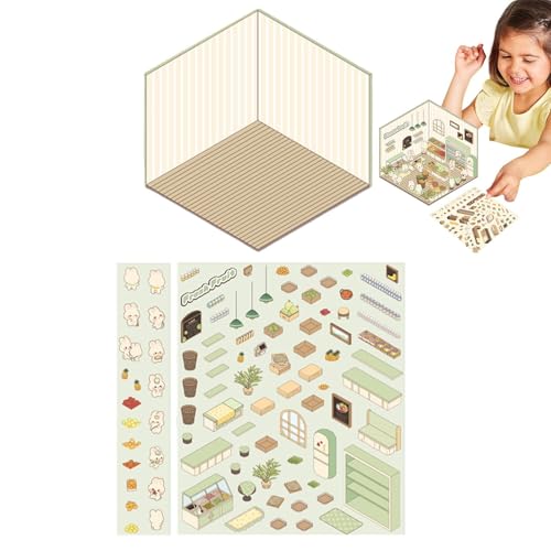 Machen Sie Ihre eigenen Hausaufkleber, Miniaturszenenaufkleber - Lustige Scrapbook-Aufkleber mit 3D-Effekt - Kleine Raumszenen-Aufkleber für Kinder, Miniatur-Haus-Aufkleber, dekorative Scrapbook-Aufkl von Generisch