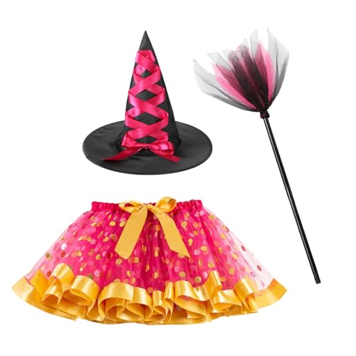 Mädchen-Rock-Set für Halloween, Halloween-Rock-Cosplay-Set | Feiertags-Rollenspiel-Outfit-Set mit Hut und Besen | Kinder-Cosplay-Bekleidung für Schulspiele, Geburtstagsfeiern, Halloween-Partys von Generisch