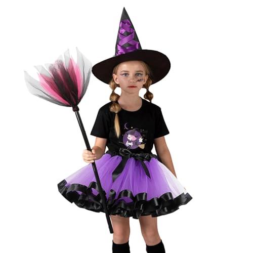 Mädchen-Rock-Set für Halloween, Halloween-Rock-Cosplay-Set | Festliches Kleid-Outfit-Set mit Hut und Besen,Kinderkleidung, Cosplay-Bekleidung für Halloween-Themenpartys, Karnevalsaufführungen von Generisch